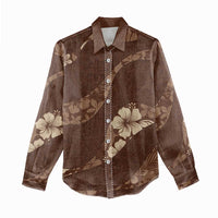 Aloha Hawaii Floral Tapa Women Casual Shirt Patchwork Mocha - Polynesian Pride