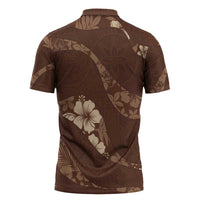Aloha Hawaii Floral Tapa Zipper Polo Shirt Patchwork Mocha LT7 - Polynesian Pride