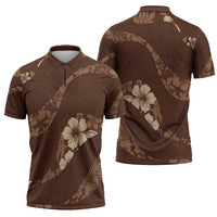 Aloha Hawaii Floral Tapa Zipper Polo Shirt Patchwork Mocha LT7 - Polynesian Pride