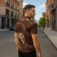 Aloha Hawaii Floral Tapa Zipper Polo Shirt Patchwork Mocha LT7 - Polynesian Pride