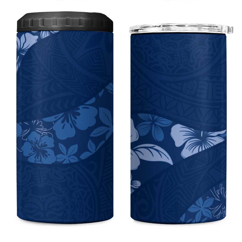 Aloha Hawaii Floral Tapa 4 in 1 Can Cooler Tumbler Patchwork Navy - Polynesian Pride