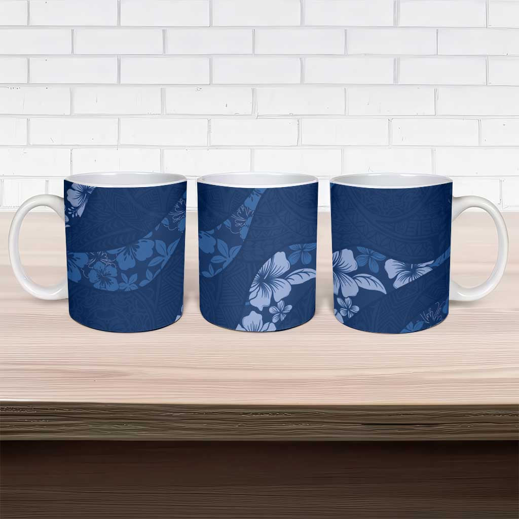 Aloha Hawaii Floral Tapa Ceramic Mug Patchwork Navy - Polynesian Pride