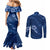 Aloha Hawaii Floral Tapa Couples Matching Mermaid Dress and Long Sleeve Button Shirt Patchwork Navy - Polynesian Pride