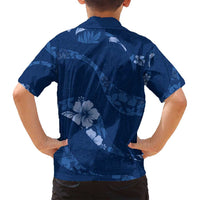 Aloha Hawaii Floral Tapa Family Matching Long Sleeve Bodycon Dress and Hawaiian Shirt Patchwork Navy LT7 - Polynesian Pride