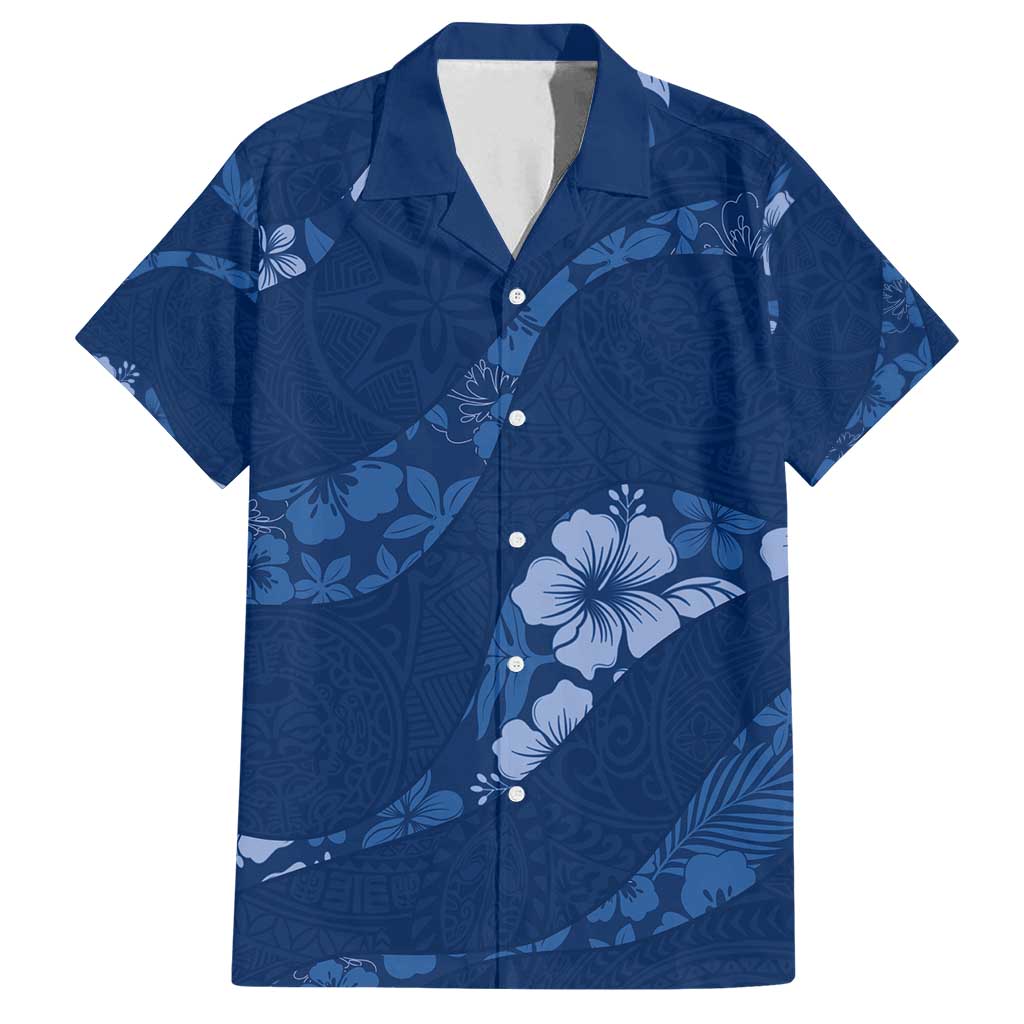Aloha Hawaii Floral Tapa Family Matching Long Sleeve Bodycon Dress and Hawaiian Shirt Patchwork Navy LT7 Dad's Shirt - Short Sleeve Navy - Polynesian Pride