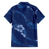 Aloha Hawaii Floral Tapa Family Matching Long Sleeve Bodycon Dress and Hawaiian Shirt Patchwork Navy LT7 - Polynesian Pride