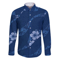 Aloha Hawaii Floral Tapa Family Matching Long Sleeve Bodycon Dress and Hawaiian Shirt Patchwork Navy LT7 Dad's Shirt - Long Sleeve Navy - Polynesian Pride
