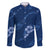 Aloha Hawaii Floral Tapa Family Matching Long Sleeve Bodycon Dress and Hawaiian Shirt Patchwork Navy - Polynesian Pride