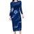 Aloha Hawaii Floral Tapa Family Matching Long Sleeve Bodycon Dress and Hawaiian Shirt Patchwork Navy - Polynesian Pride