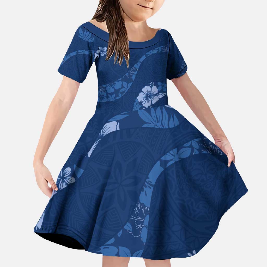 Aloha Hawaii Floral Tapa Family Matching Mermaid Dress and Hawaiian Shirt Patchwork Navy - Polynesian Pride