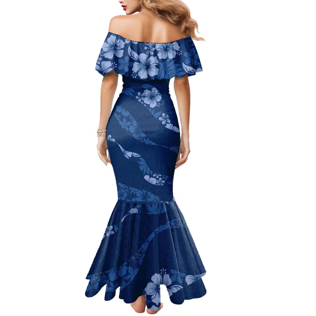 Aloha Hawaii Floral Tapa Family Matching Mermaid Dress and Hawaiian Shirt Patchwork Navy - Polynesian Pride