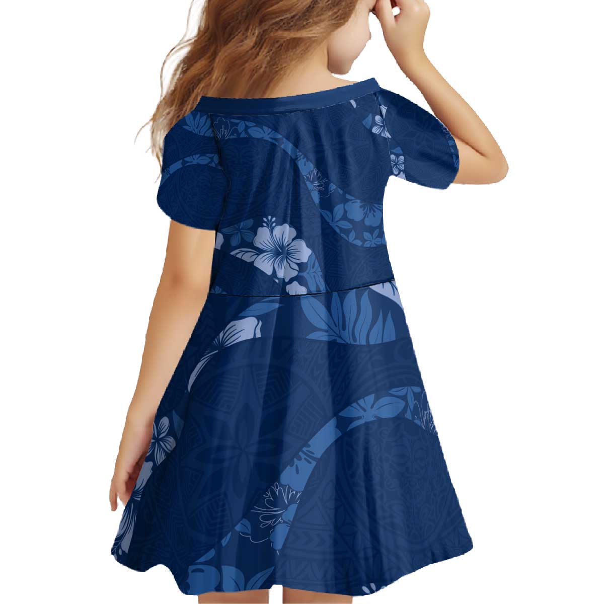 Aloha Hawaii Floral Tapa Family Matching Off The Shoulder Long Sleeve Dress and Hawaiian Shirt Patchwork Navy - Polynesian Pride