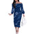 Aloha Hawaii Floral Tapa Family Matching Off The Shoulder Long Sleeve Dress and Hawaiian Shirt Patchwork Navy - Polynesian Pride