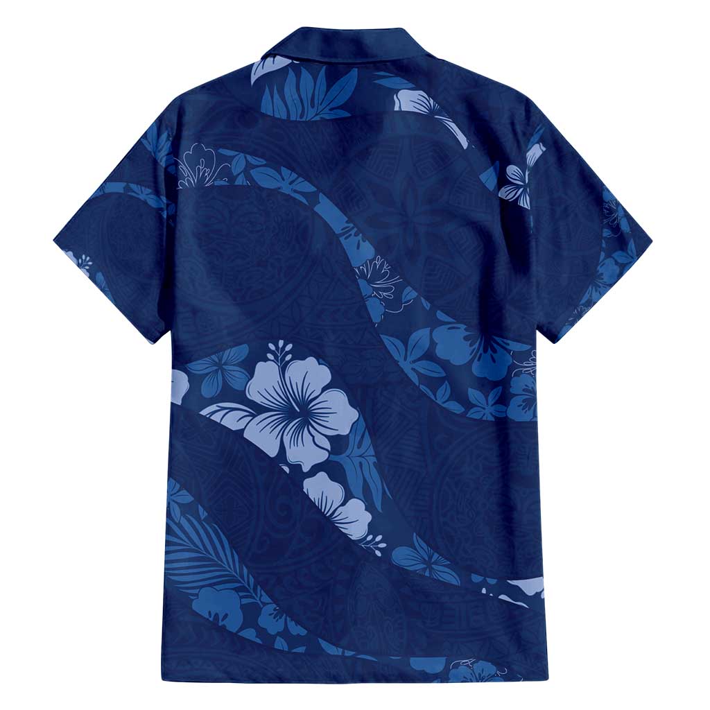 Aloha Hawaii Floral Tapa Family Matching Puletasi and Hawaiian Shirt Patchwork Navy - Polynesian Pride