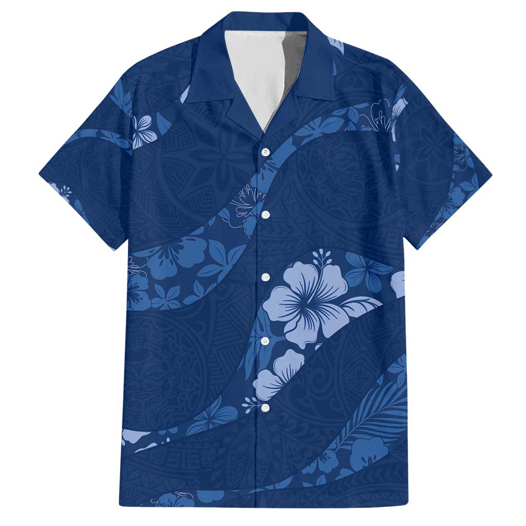 Aloha Hawaii Floral Tapa Family Matching Short Sleeve Bodycon Dress and Hawaiian Shirt Patchwork Navy LT7 Dad's Shirt - Short Sleeve Navy - Polynesian Pride