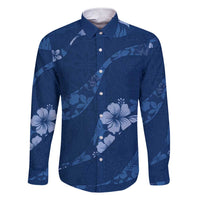 Aloha Hawaii Floral Tapa Family Matching Short Sleeve Bodycon Dress and Hawaiian Shirt Patchwork Navy LT7 Dad's Shirt - Long Sleeve Navy - Polynesian Pride