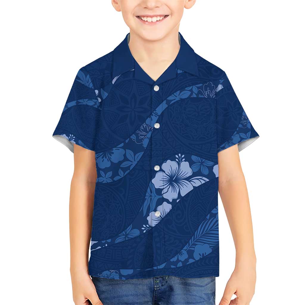 Aloha Hawaii Floral Tapa Family Matching Short Sleeve Bodycon Dress and Hawaiian Shirt Patchwork Navy LT7 Son's Shirt Navy - Polynesian Pride