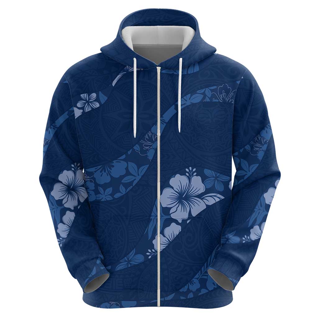 Aloha Hawaii Floral Tapa Hoodie Patchwork Navy - Polynesian Pride
