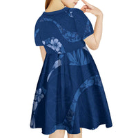 Aloha Hawaii Floral Tapa Kid Short Sleeve Dress Patchwork Navy LT7 - Polynesian Pride