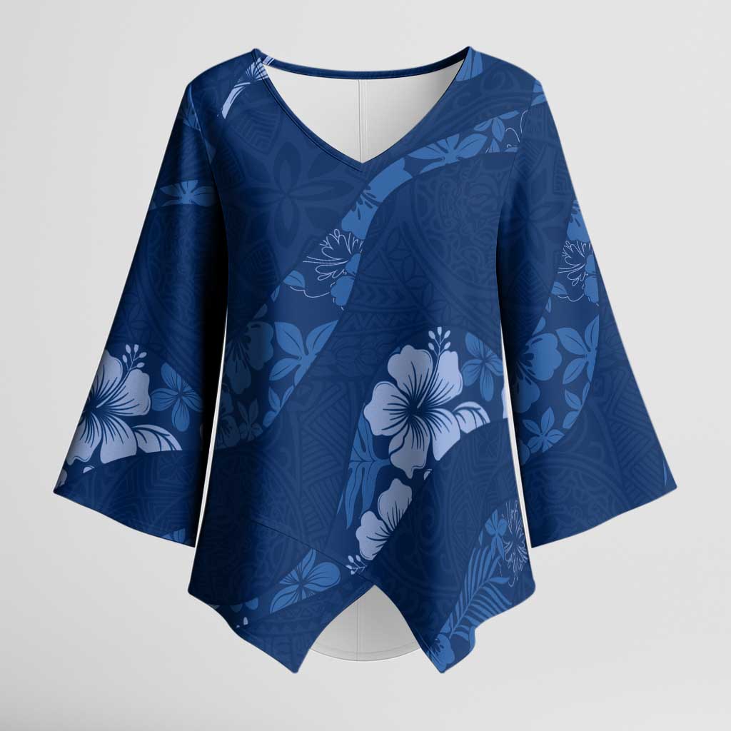 Aloha Hawaii Floral Tapa Kimono Sleeve Blouse Patchwork Navy - Polynesian Pride