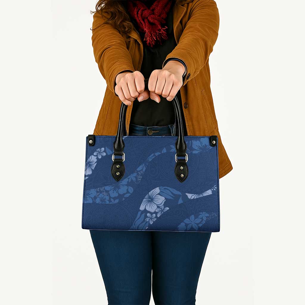 Aloha Hawaii Floral Tapa Leather Bag Patchwork Navy LT7 Navy - Polynesian Pride