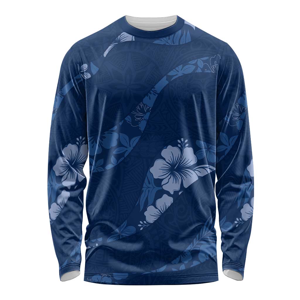 Aloha Hawaii Floral Tapa Long Sleeve Shirt Patchwork Navy LT7 Unisex Navy - Polynesian Pride