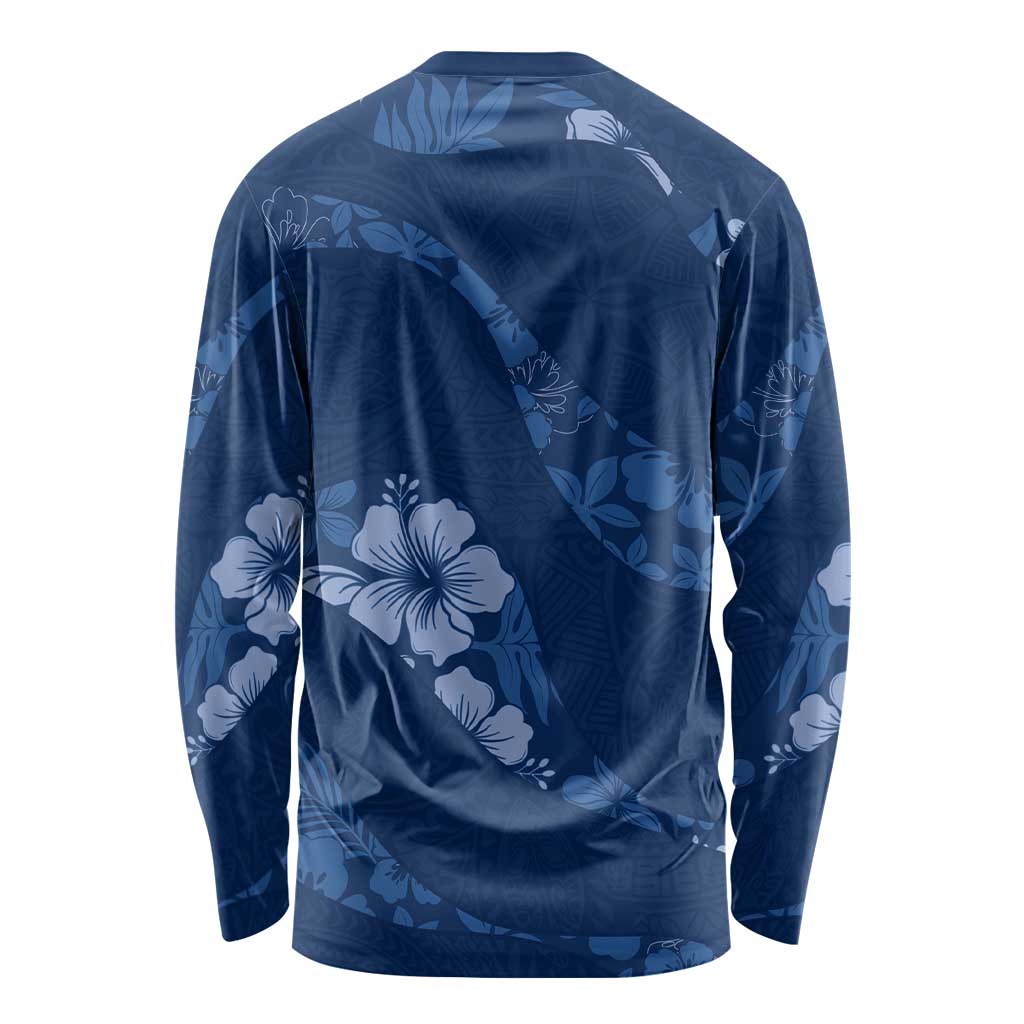 Aloha Hawaii Floral Tapa Long Sleeve Shirt Patchwork Navy LT7 - Polynesian Pride