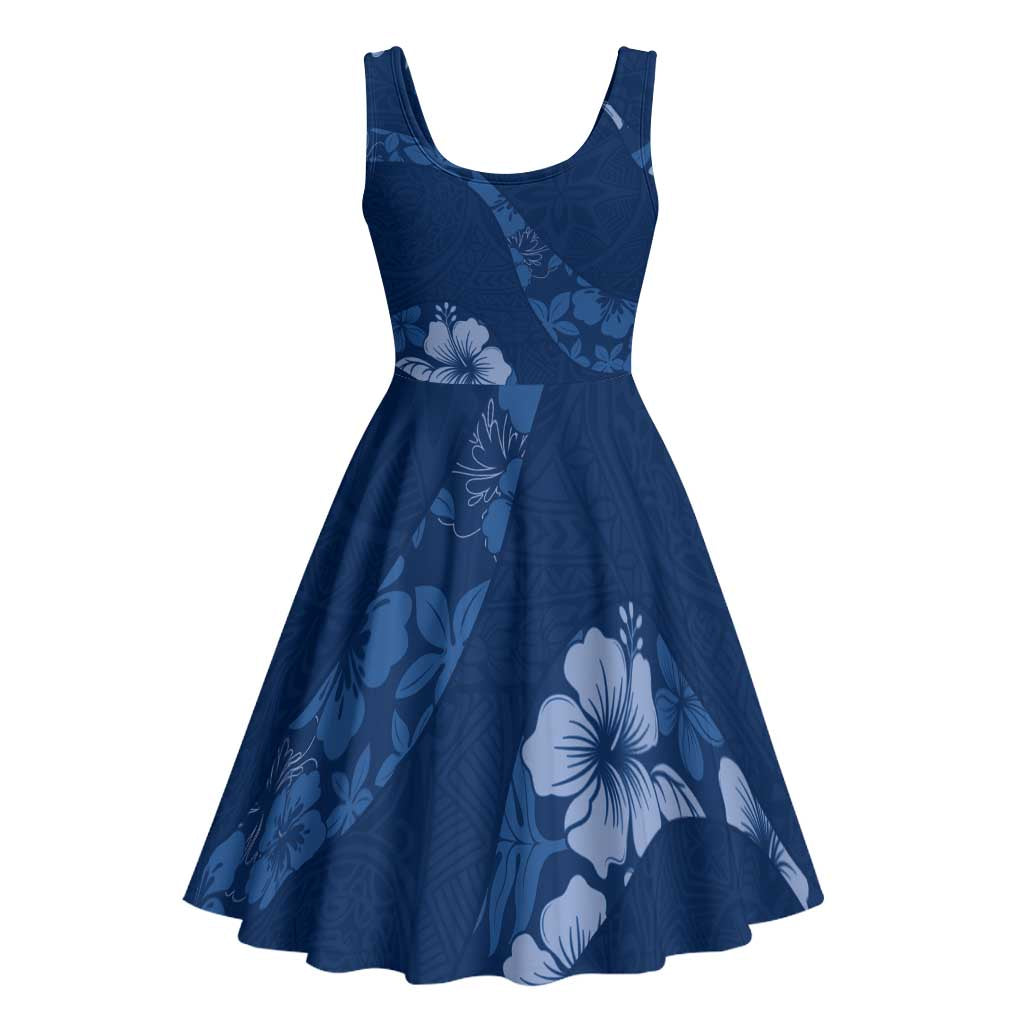 Aloha Hawaii Floral Tapa Midi Dress Patchwork Navy - Polynesian Pride