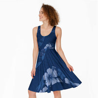 Aloha Hawaii Floral Tapa Midi Dress Patchwork Navy - Polynesian Pride