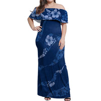 Aloha Hawaii Floral Tapa Off Shoulder Maxi Dress Patchwork Navy LT7 Women Navy - Polynesian Pride