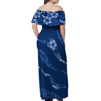 Aloha Hawaii Floral Tapa Off Shoulder Maxi Dress Patchwork Navy LT7 - Polynesian Pride