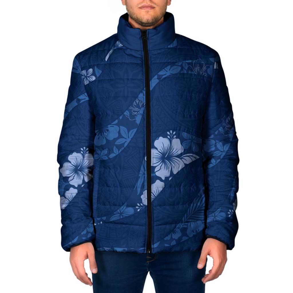 Aloha Hawaii Floral Tapa Padded Jacket Patchwork Navy LT7 Men Navy - Polynesian Pride