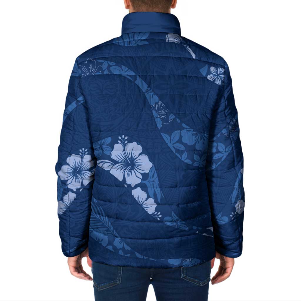 Aloha Hawaii Floral Tapa Padded Jacket Patchwork Navy LT7 - Polynesian Pride