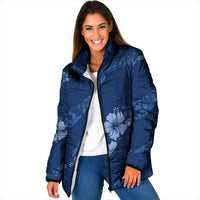 Aloha Hawaii Floral Tapa Padded Jacket Patchwork Navy LT7 Women Navy - Polynesian Pride