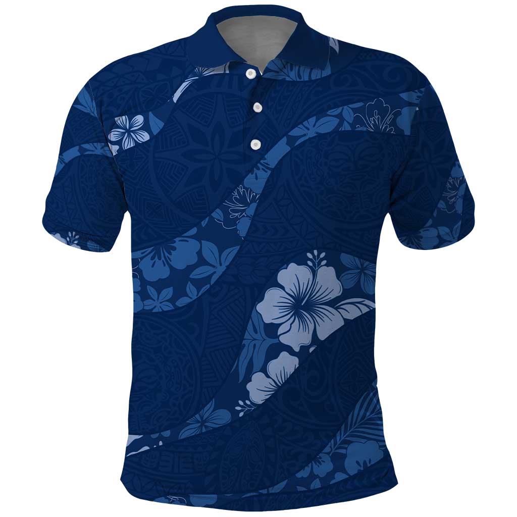 Aloha Hawaii Floral Tapa Polo Shirt - Patchwork Navy LT7 Navy - Polynesian Pride