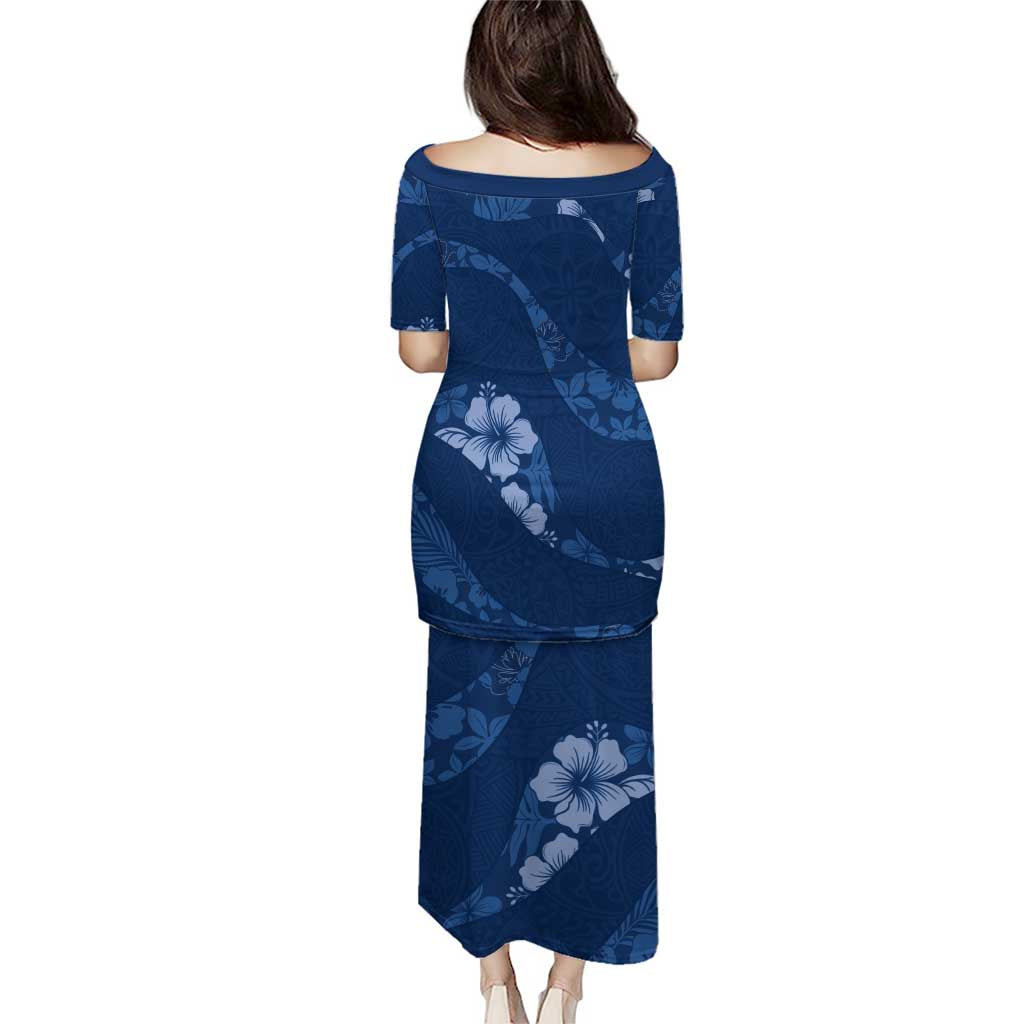 Aloha Hawaii Floral Tapa Puletasi Patchwork Navy - Polynesian Pride