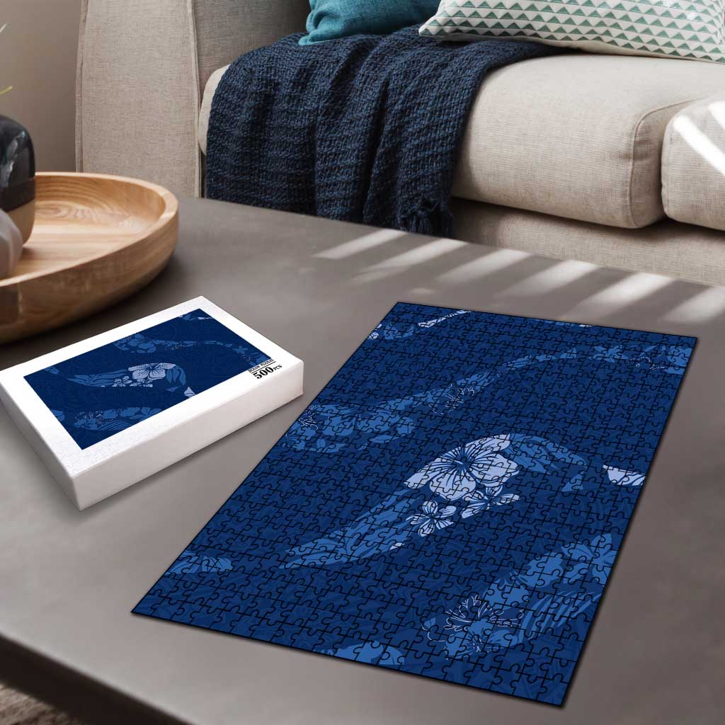 Aloha Hawaii Floral Tapa Puzzle Patchwork Navy - Polynesian Pride