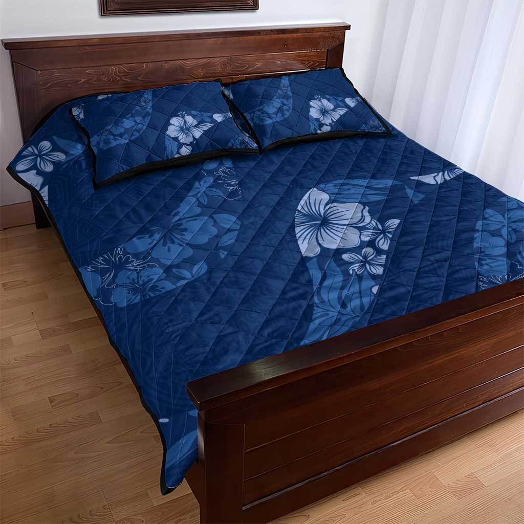 Aloha Hawaii Floral Tapa Quilt Bed Set Patchwork Navy - Polynesian Pride