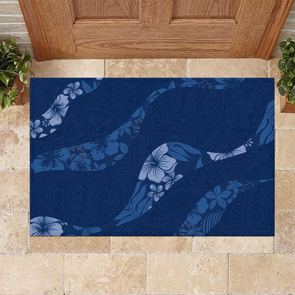 Aloha Hawaii Floral Tapa Rubber Doormat Patchwork Navy LT7 Navy - Polynesian Pride