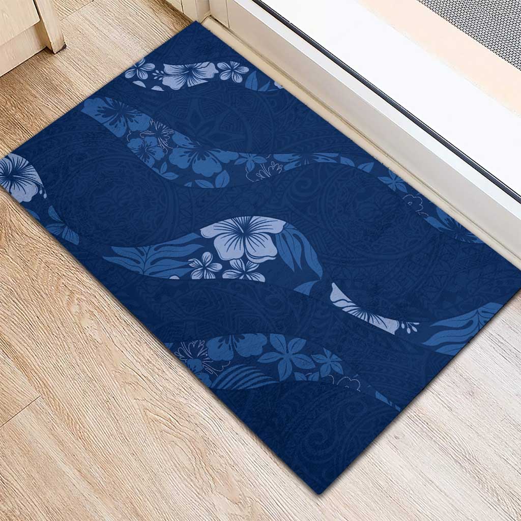 Aloha Hawaii Floral Tapa Rubber Doormat Patchwork Navy LT7 - Polynesian Pride