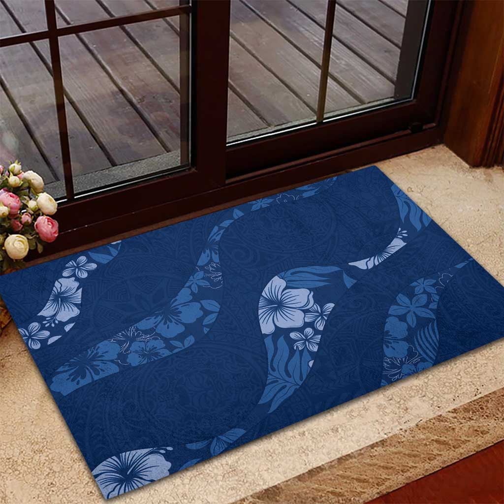 Aloha Hawaii Floral Tapa Rubber Doormat Patchwork Navy LT7 - Polynesian Pride