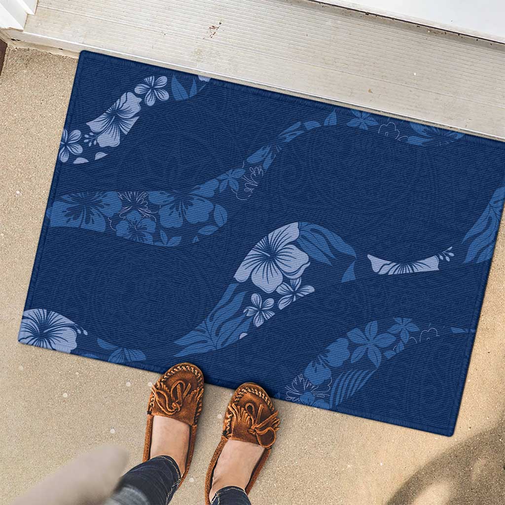 Aloha Hawaii Floral Tapa Rubber Doormat Patchwork Navy LT7 - Polynesian Pride