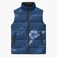 Aloha Hawaii Floral Tapa Sleeveless Puffer Jacket Patchwork Navy LT7 Unisex Navy - Polynesian Pride
