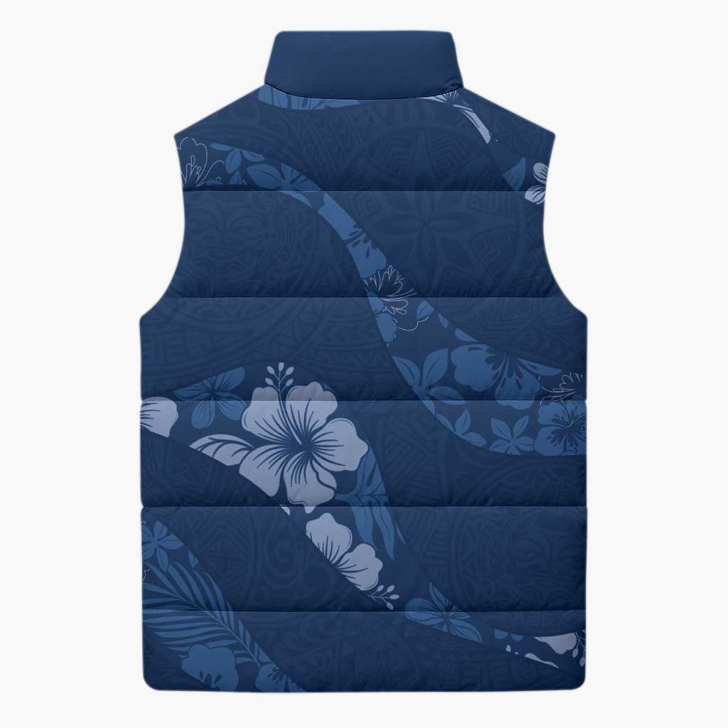 Aloha Hawaii Floral Tapa Sleeveless Puffer Jacket Patchwork Navy LT7 - Polynesian Pride