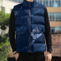 Aloha Hawaii Floral Tapa Sleeveless Puffer Jacket Patchwork Navy LT7 - Polynesian Pride