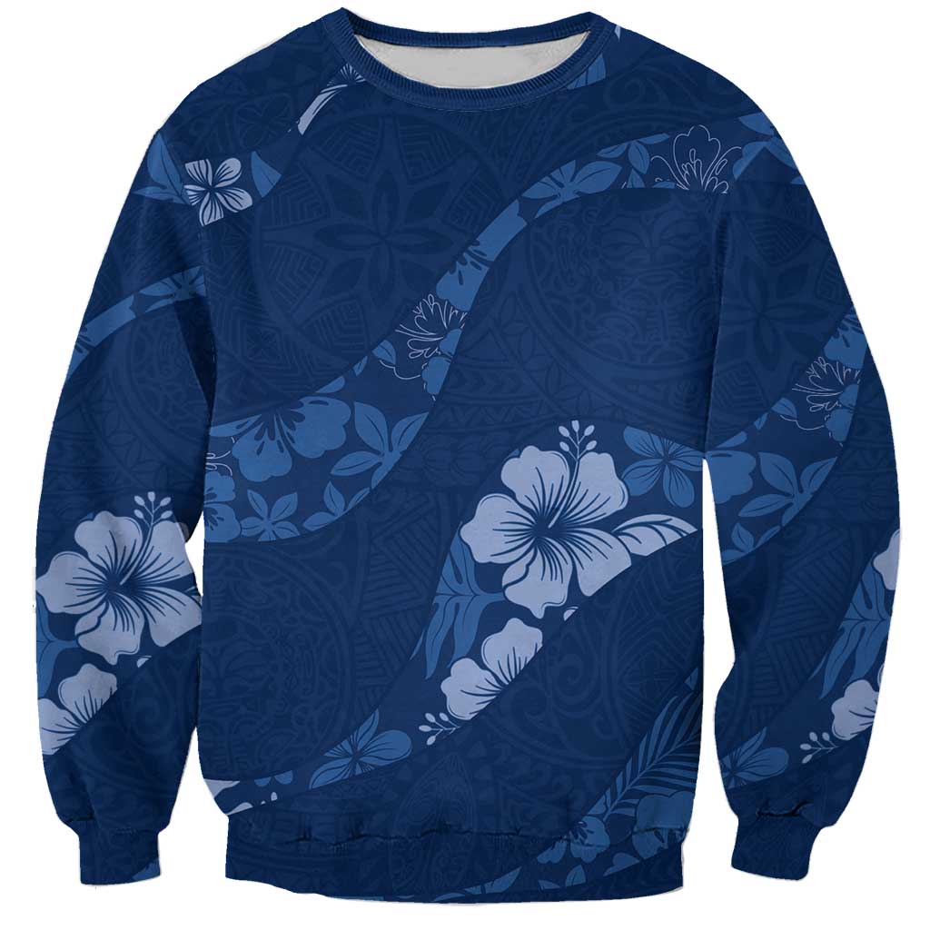 Aloha Hawaii Floral Tapa Sweatshirt Patchwork Navy LT7 Unisex Navy - Polynesian Pride