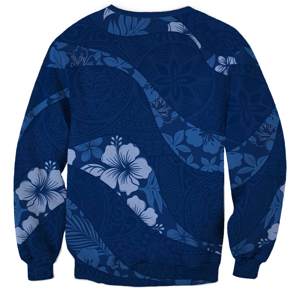 Aloha Hawaii Floral Tapa Sweatshirt Patchwork Navy LT7 - Polynesian Pride