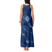 Aloha Hawaii Floral Tapa Tank Maxi Dress Patchwork Navy - Polynesian Pride