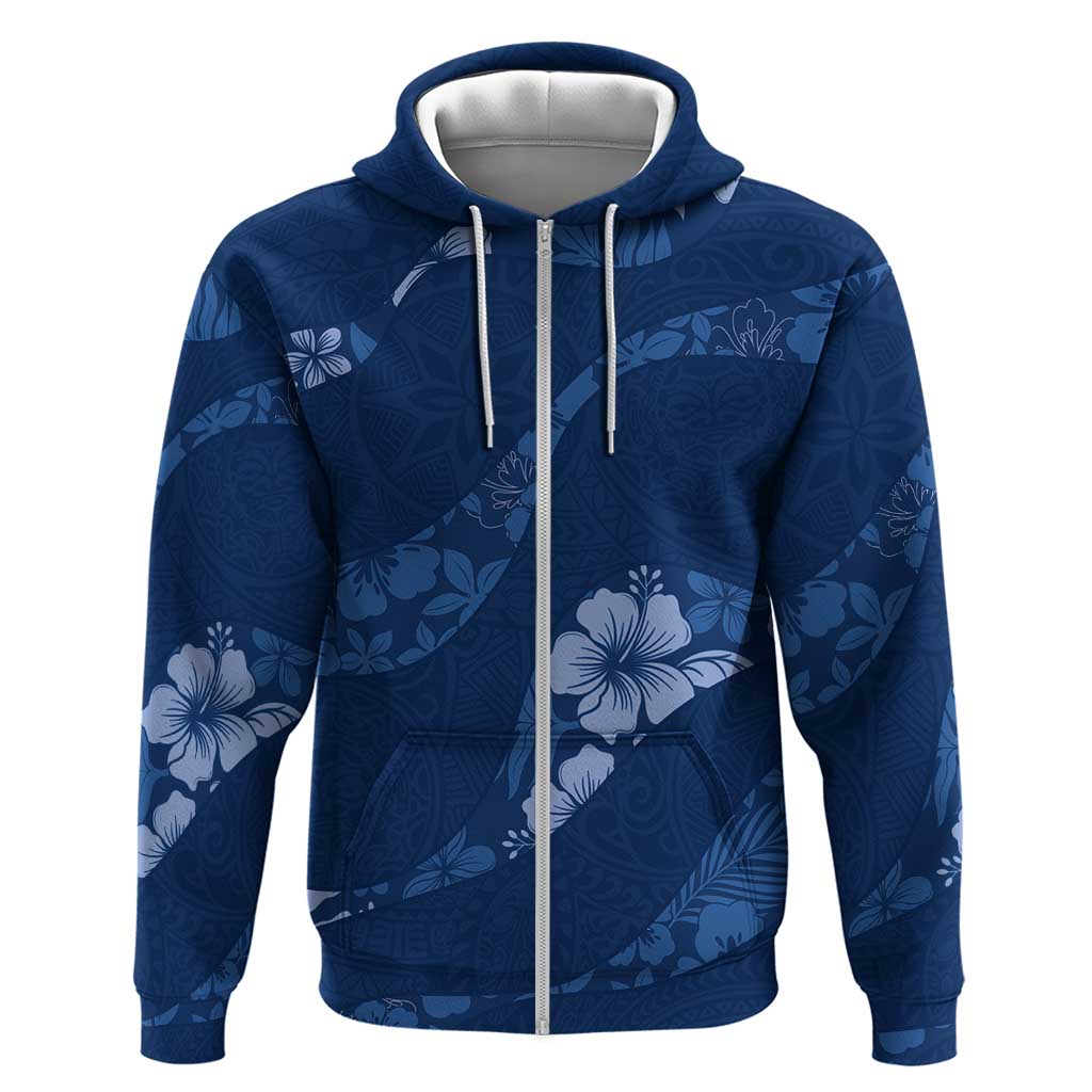 Aloha Hawaii Floral Tapa Zip Hoodie Patchwork Navy - Polynesian Pride