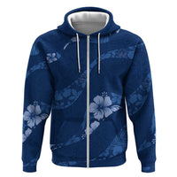 Aloha Hawaii Floral Tapa Zip Hoodie Patchwork Navy - Polynesian Pride